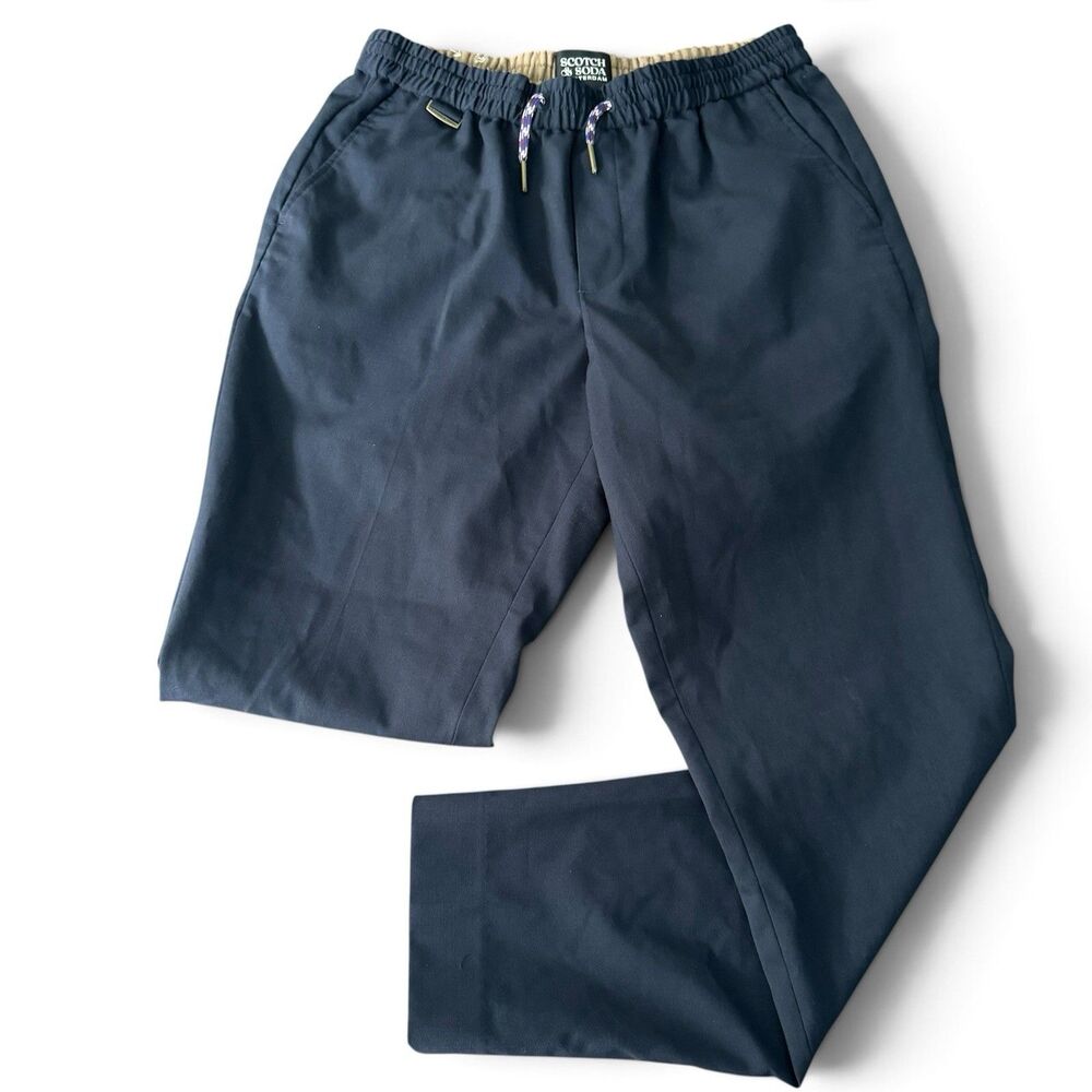 Scotch And Soda Joggers Pants Men M Black Wool Blend Elastic Waist Chino Trouser